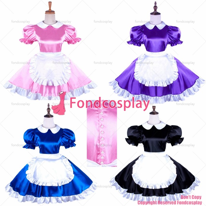 fondcosplay adult sexy cross dressing sissy maid short Satin dress with Pearl buttons uniform CD/TV[G1478]