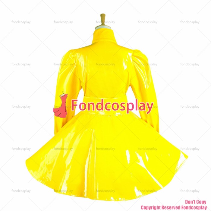 fondcosplay adult sexy cross dressing sissy maid yellow heavy PVC Rain coat Gothic lolita punk Vinyl dress CD/TV[G1546]