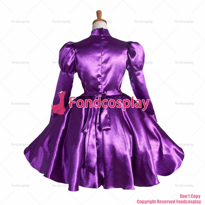fondcosplay adult sexy cross dressing sissy maid short Purple satin dress lockable Uniform CD/TV[G1123]