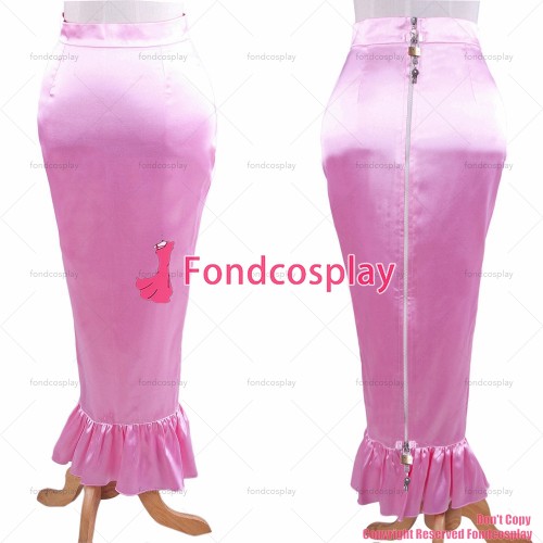 fondcosplay adult sexy cross dressing sissy maid lockable baby pink satin fishtail skirt CD/TV [G1609]