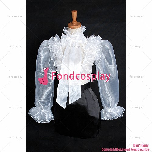 fondcosplay adult sexy cross dressing sissy maid short white Organza Blouse transparency lockable shirt CD/TV[G1626]
