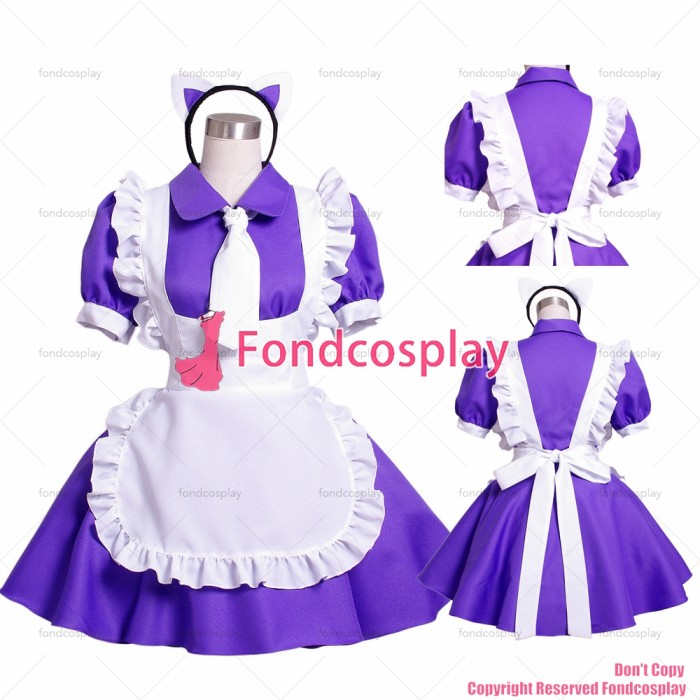 fondcosplay adult sexy cross dressing sissy maid short Purple cotton dress Uniform Peter Pan collar CD/TV[G1567]