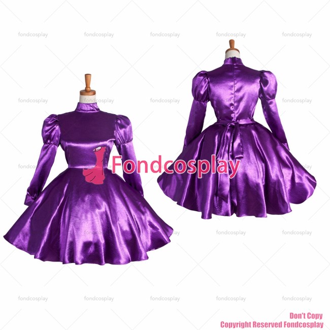fondcosplay adult sexy cross dressing sissy maid short Purple satin dress lockable Uniform CD/TV[G1123]