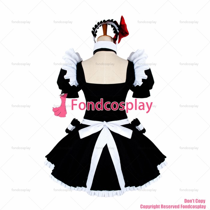 fondcosplay adult sexy cross dressing sissy maid short black cotton Dress Lolita Uniform white apron Costume CD/TV[G1361]