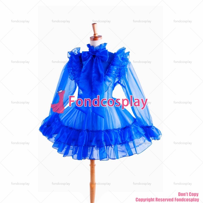 fondcosplay adult sexy cross dressing sissy maid short Blue Organza Lockable Uniform Dress Cosplay Costume CD/TV[G1366]