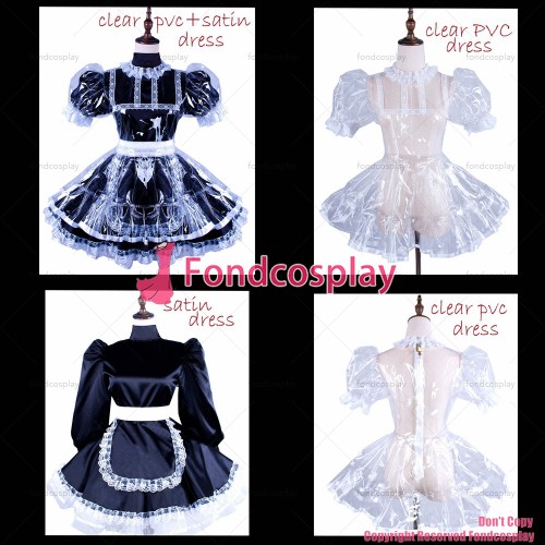 fondcosplay adult sexy cross dressing sissy maid short Clear PVC lockable dress TPU Uniform CD/TV[G1503]