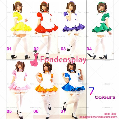fondcosplay adult sexy cross dressing sissy maid short Cotton Lockable Dress Uniform white apron 7 Colours Costume CD/TV[G1250]