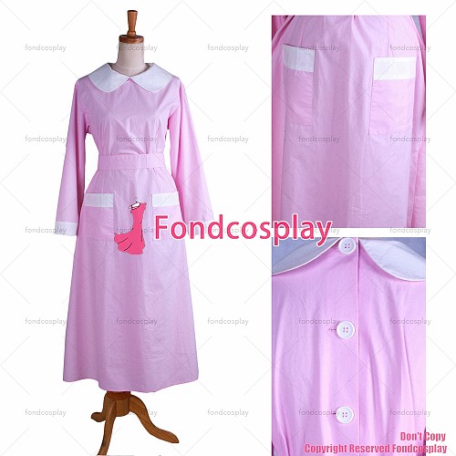 fondcosplay adult sexy cross dressing sissy maid long Pink Cotton Smock Uniform Dress Cosplay Costume CD/TV[G1369]