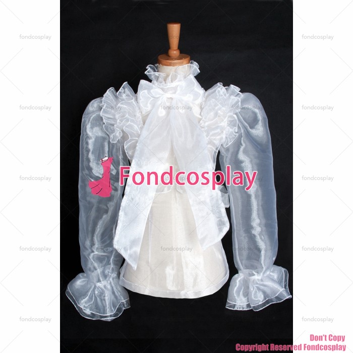fondcosplay adult sexy cross dressing sissy maid short white Organza Blouse transparency lockable shirt CD/TV[G1626]