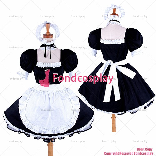 fondcosplay adult sexy cross dressing sissy maid short lockable black Cotton dress Uniform white apron CD/TV[G1591]