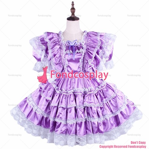 fondcosplay adult sexy cross dressing baby sissy maid short lockable Light purple Satin dress Uniform costume CD/TV[G1570]