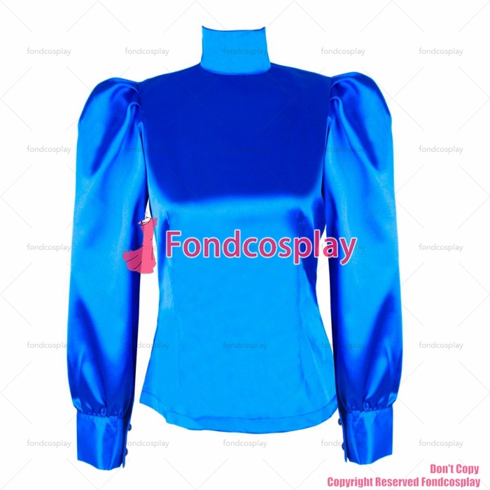 fondcosplay adult sexy cross dressing sissy maid short Satin Lockable blouse Shirt fetish gothic 4 color CD/TV[G1597]