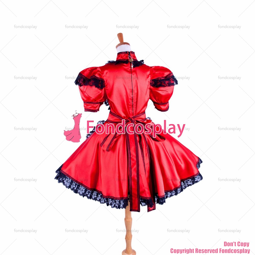 Us 10900 Fondcosplay Adult Sexy Cross Dressing Sissy Maid Short Lockable Red Satin Dress 