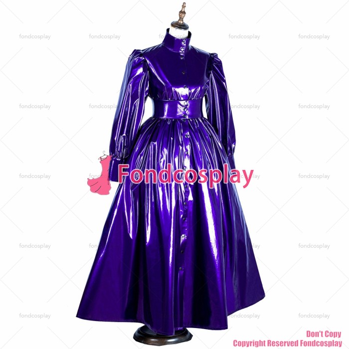 fondcosplay adult sexy cross dressing sissy maid long Gothic lolita punk Purple thin PVC dress cosplay costume CD/TV[G1070]