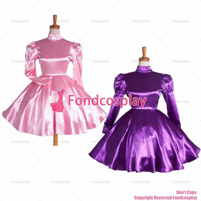 fondcosplay adult sexy cross dressing sissy maid short baby pink satin dress lockable Uniform CD/TV[G1122]