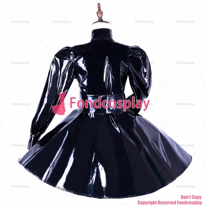fondcosplay adult sexy cross dressing sissy maid Buttons Rain Coat Gothic lolita punk black heavy PVC dress CD/TV [G1655]