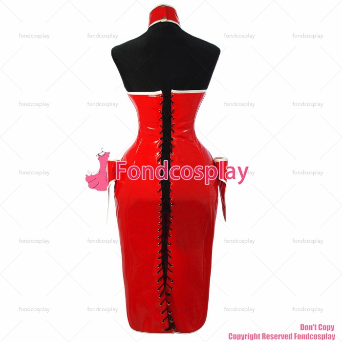 fondcosplay adult sexy cross dressing sissy maid red heavy pvc Corset Dress Gothic Silk Uniform Custom-made CD/TV[G1067]
