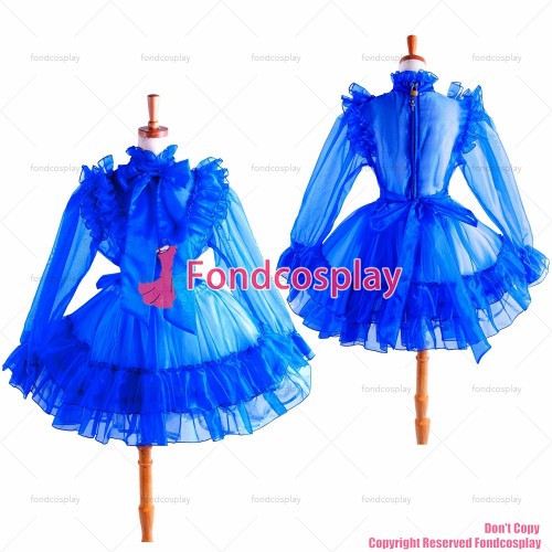 fondcosplay adult sexy cross dressing sissy maid short Blue Organza Lockable Uniform Dress Cosplay Costume CD/TV[G1366]