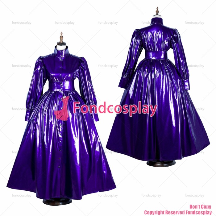 fondcosplay adult sexy cross dressing sissy maid long Gothic lolita punk Purple thin PVC dress cosplay costume CD/TV[G1070]