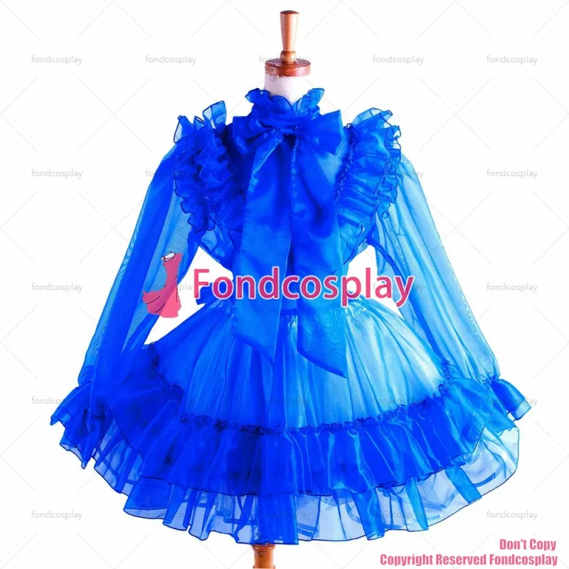 fondcosplay adult sexy cross dressing sissy maid short Blue Organza Lockable Uniform Dress Cosplay Costume CD/TV[G1366]