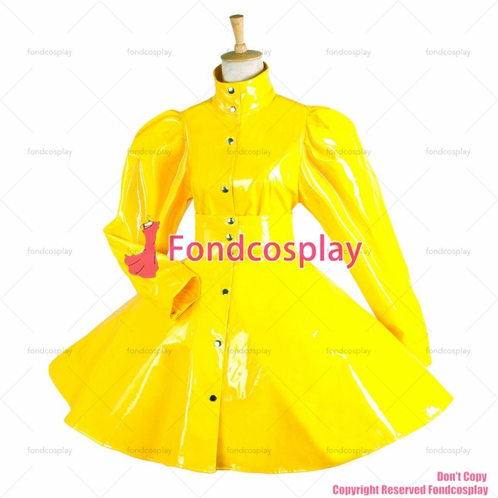 fondcosplay adult sexy cross dressing sissy maid yellow heavy PVC Rain coat Gothic lolita punk Vinyl dress CD/TV[G1546]