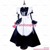 fondcosplay adult sexy cross dressing sissy maid long lockable black thin PVC dress Uniform white apron CD/TV[G1593]