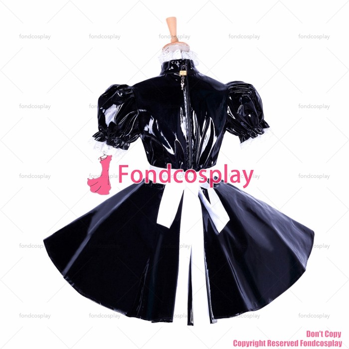 inhzoy Mens Sissy Strapless French Apron Maid Cosplay Costume Silky Satin  Lace Edge Dresses Black X-Large