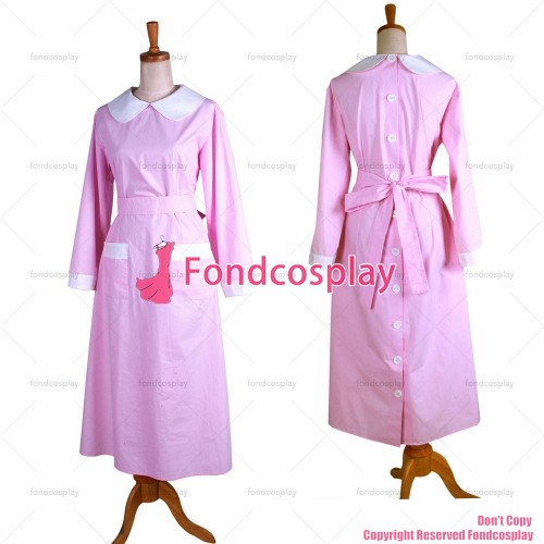 fondcosplay adult sexy cross dressing sissy maid long Pink Cotton Smock Uniform Dress Cosplay Costume CD/TV[G1369]
