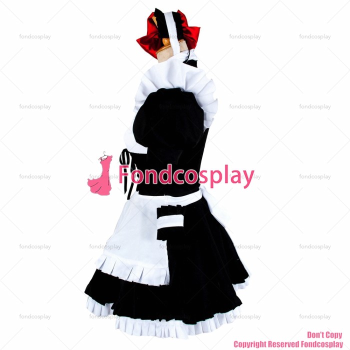 fondcosplay adult sexy cross dressing sissy maid short black cotton Dress Lolita Uniform white apron Costume CD/TV[G1361]