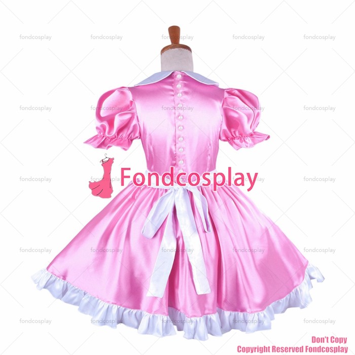 fondcosplay adult sexy cross dressing sissy maid short Satin dress with Pearl buttons uniform CD/TV[G1478]