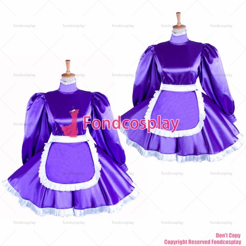 fondcosplay adult sexy cross dressing sissy maid short lockable Purple Satin dress Uniform apron costume CD/TV[G1552]