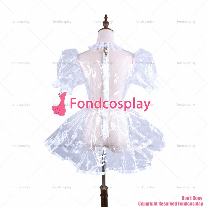 fondcosplay adult sexy cross dressing sissy maid short Clear PVC lockable dress TPU Uniform CD/TV[G1503]
