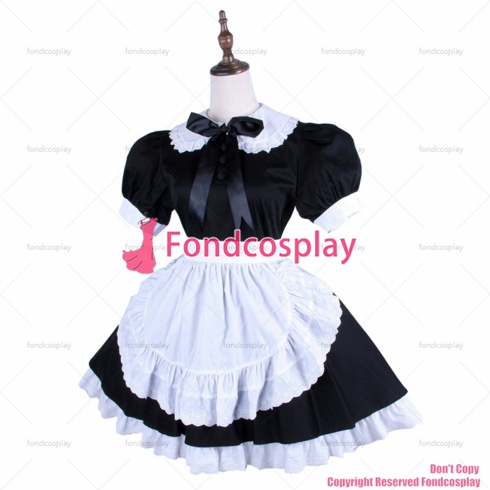 fondcosplay adult sexy cross dressing sissy maid lockable black cotton dress Uniform white apron costume CD/TV[G1571]