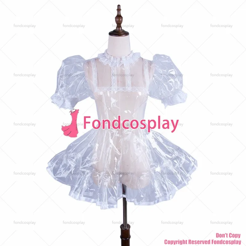 fondcosplay adult sexy cross dressing sissy maid short Clear PVC lockable dress TPU Uniform CD/TV[G1503]