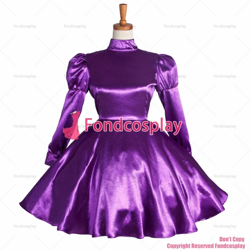 fondcosplay adult sexy cross dressing sissy maid short Purple satin dress lockable Uniform CD/TV[G1123]