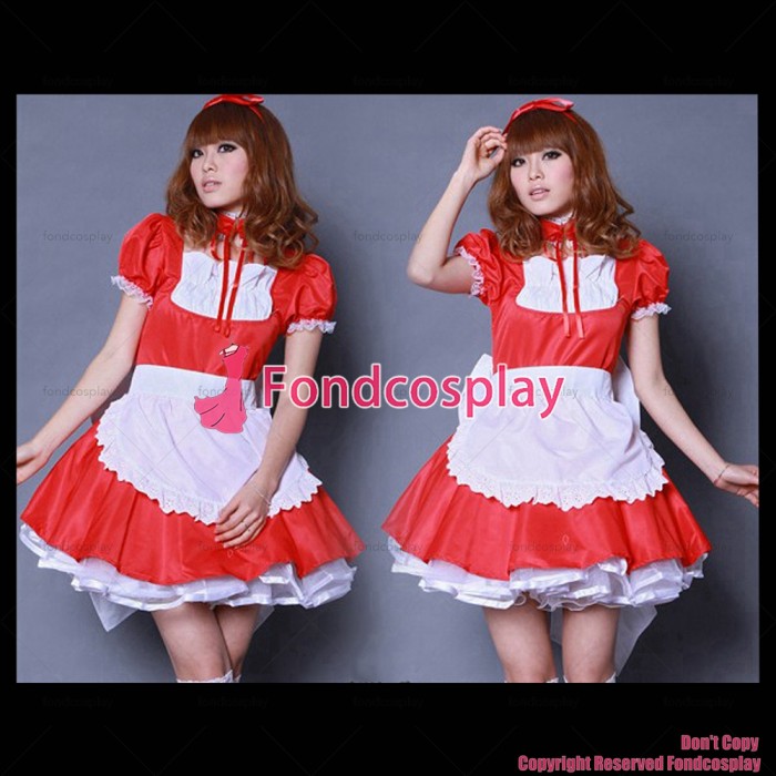 fondcosplay adult sexy cross dressing sissy maid lockable red cotton Dress Uniform Tailor-Made CD/TV[G1612]