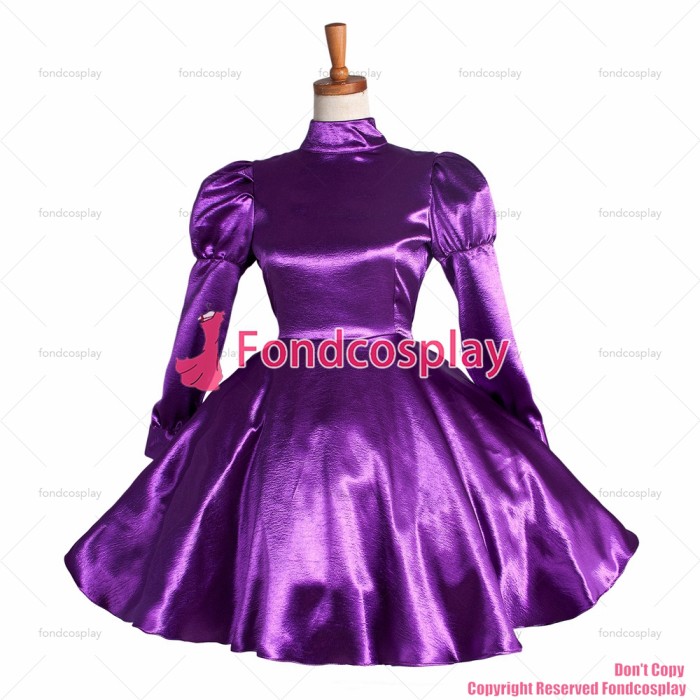 fondcosplay adult sexy cross dressing sissy maid short Purple satin dress lockable Uniform CD/TV[G1122]