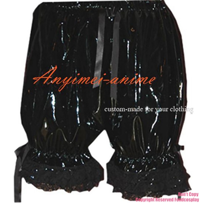fondcosplay adult sexy cross dressing sissy maid short Gothic Lolita Punk Black heavy Pvc Bloomers panties CD/TV[CK917]