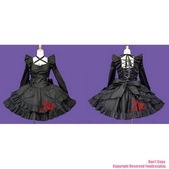 fondcosplay adult sexy cross dressing sissy maid short Gothic Lolita Punk Fashion black cotton Dress Costume CD/TV[CK539]