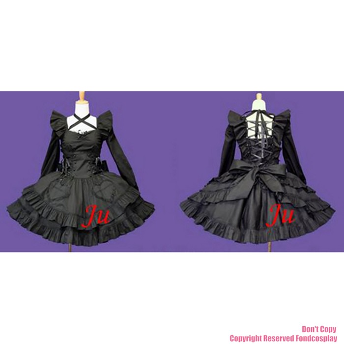 fondcosplay adult sexy cross dressing sissy maid short Gothic Lolita Punk Fashion black cotton Dress Costume CD/TV[CK539]