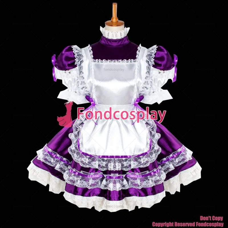 fondcosplay adult sexy cross dressing sissy maid short Purple satin pink dress lockable Uniform CD/TV[G1025]