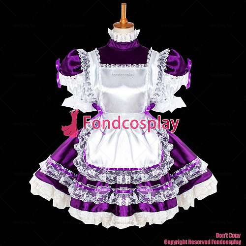 fondcosplay adult sexy cross dressing sissy maid short Purple satin pink dress lockable Uniform CD/TV[G1025]