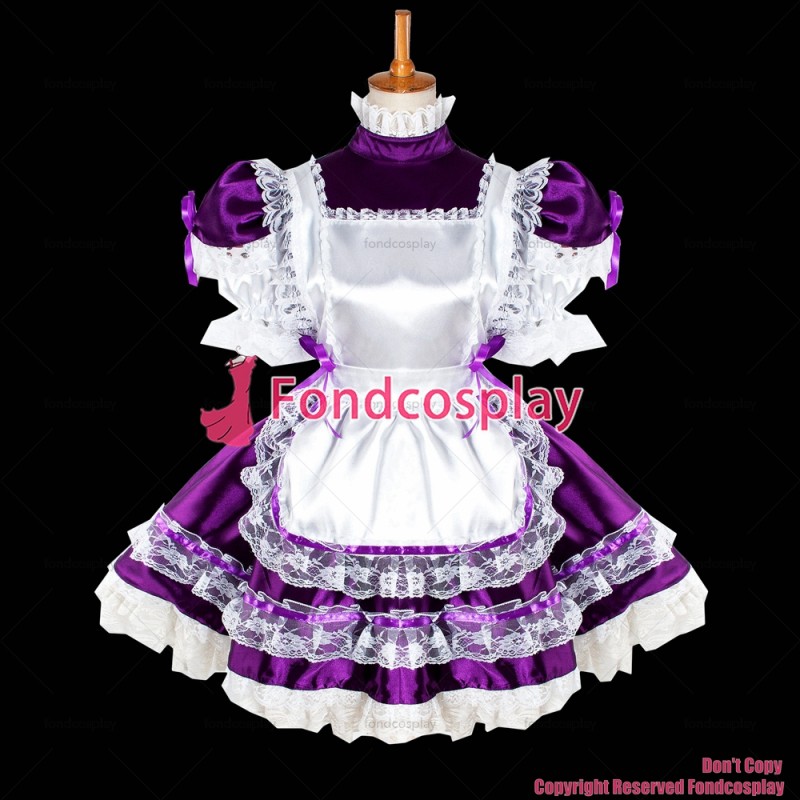 fondcosplay adult sexy cross dressing sissy maid short Purple satin pink dress lockable Uniform CD/TV[G1025]