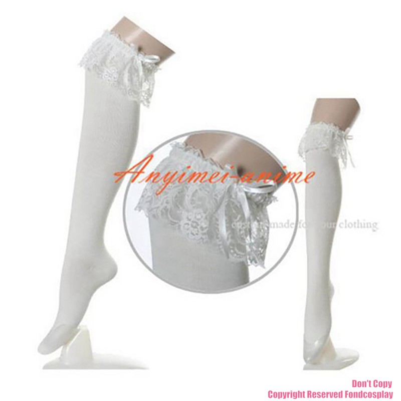 fondcosplay adult sexy cross dressing sissy maid Gothic Lolita Punk Fashion white lace Stocking[CK1060]