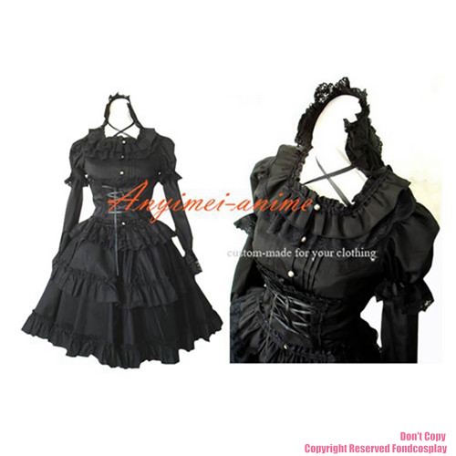 fondcosplay Sissy Maid Gothic Lolita Punk Fashion black cotton Dress Cosplay Costume CD/TV[CK918]