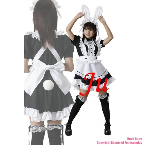 fondcosplay adult sexy cross dressing sissy maid short black Cotton Dress Uniform white apron Costume CD/TV[CK719]