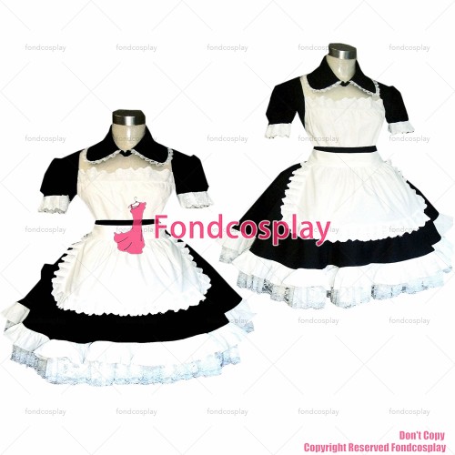 fondcosplay adult sexy cross dressing sissy maid short white black Cotton Dress apron School Uniform Costume CD/TV[CK183]