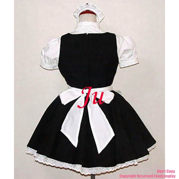 fondcosplay adult sexy cross dressing sissy maid short black Cotton Dress Uniform white shirt apron Costume CD/TV[CK815]