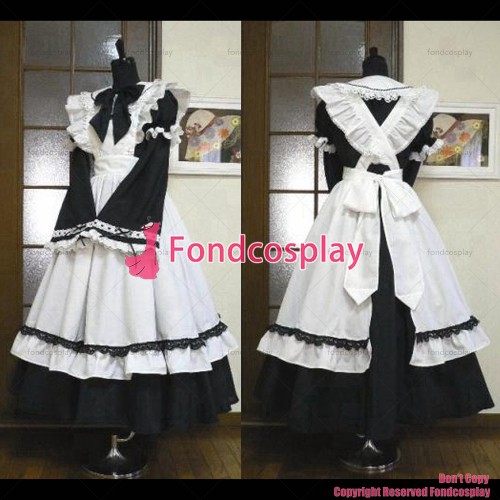 fondcosplay adult sexy cross dressing sissy maid long black Cotton Dress white apron Cosplay Costume CD/TV[CK170]