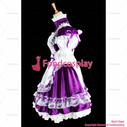 fondcosplay adult sexy cross dressing sissy maid short Purple satin pink dress lockable Uniform CD/TV[G1025]